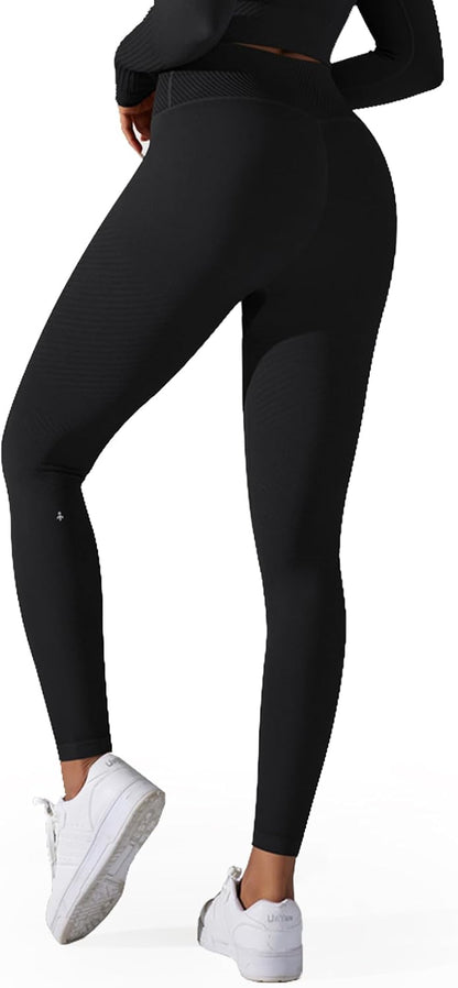 Aurlane Workout Leggings for Women - Tummy Control 7/8 Butt Lifting Seamless Yoga Pants Mid Rise Running Tights