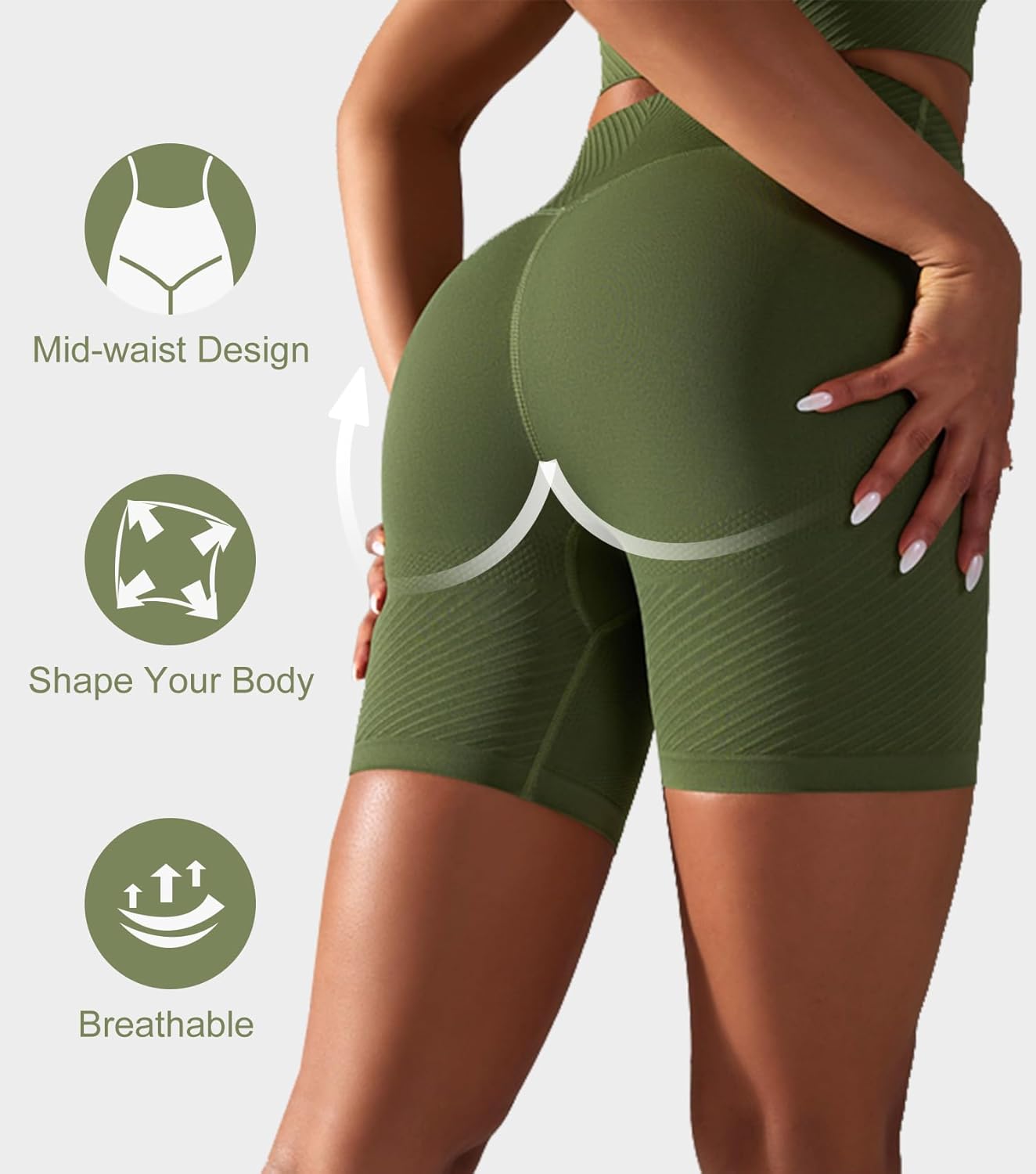 Aurlane Yoga Shorts for Women - Tummy Control Butt Lifting Shorts Seamless Mid Rise Workout Running Tights