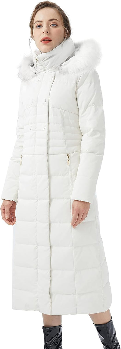 Aurlane Women Warm Down Jacket with Hood Fur Long Puffer Coat