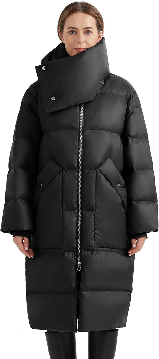 Aurlane Women's Puffer Down Coat Long Stylish Winter Jacket with Warm Thickened Collar