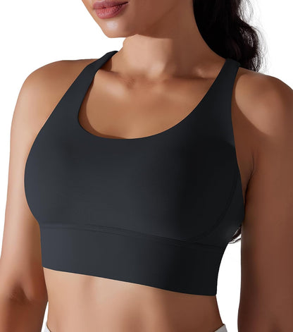 Aurlane Sports Bra for Women Padded Criss Cross Strappy Yoga Bras Cropped Tank Tops