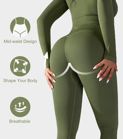 Aurlane Workout Leggings for Women - Tummy Control 7/8 Butt Lifting Seamless Yoga Pants Mid Rise Running Tights