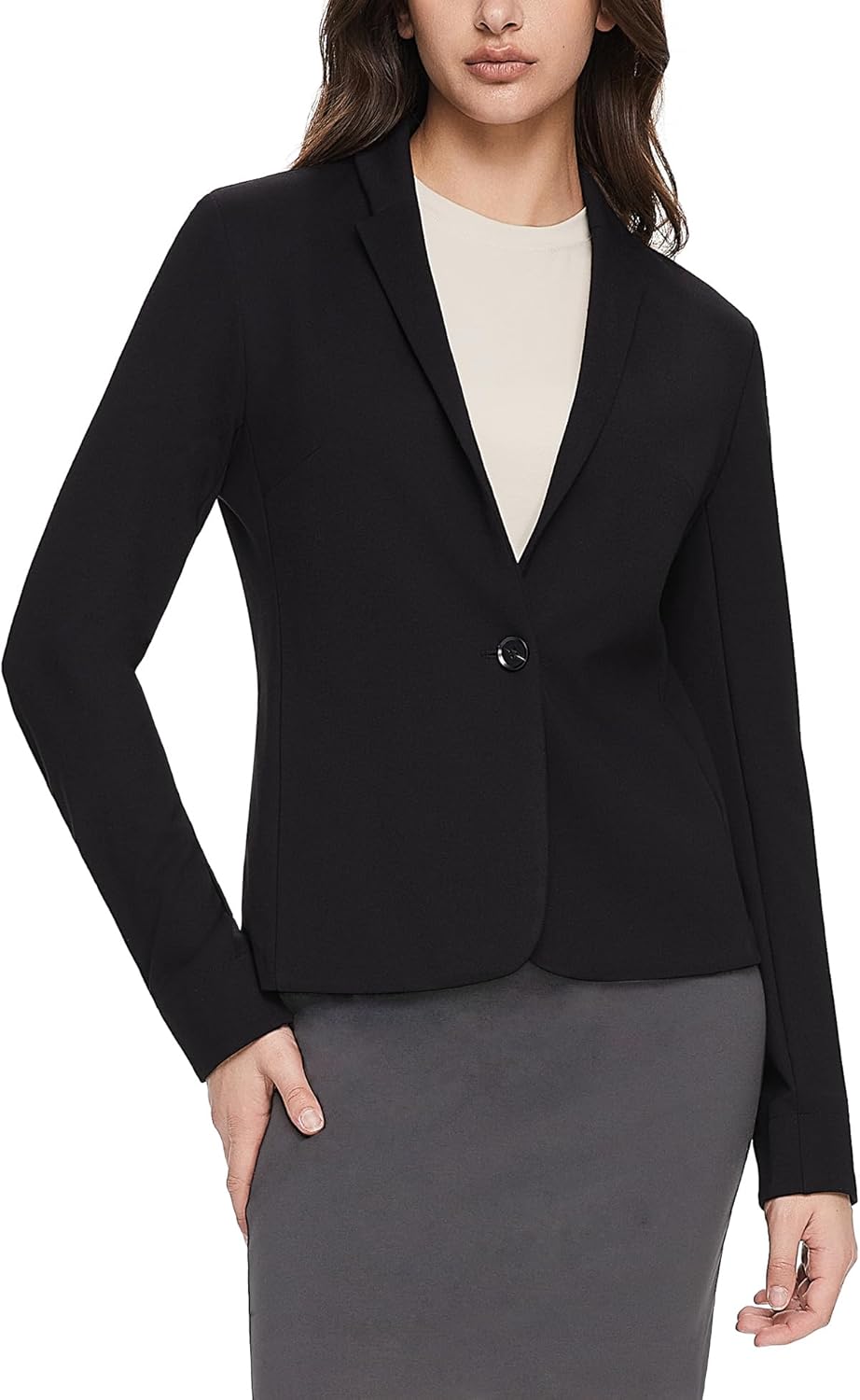 Aurlane Women's Casual Lightweight Blazer Jacket Long Sleeve Open Front Lapel Cardigan Work Office Summer Suit