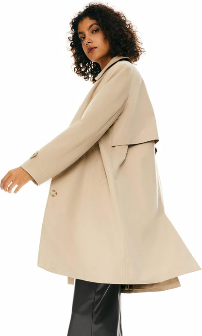 Aurlane Women's Single Breasted Trench Coat Mid Long Classic Lapel Windproof Slim Outerwear Coats