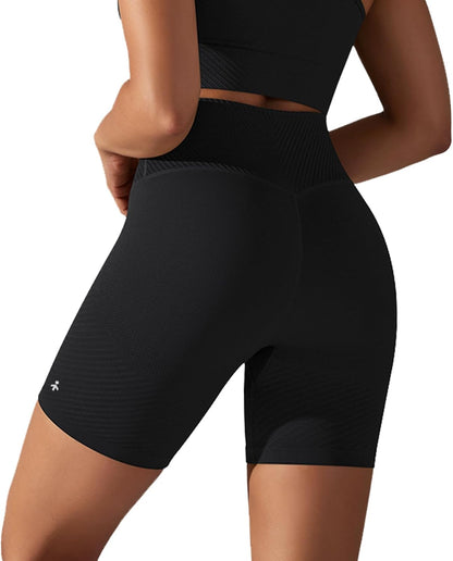 Aurlane Yoga Shorts for Women - Tummy Control Butt Lifting Shorts Seamless Mid Rise Workout Running Tights