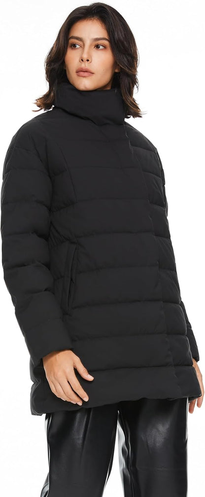 Aurlane Women's Winter Puffer Jacket - Quilted Lightweight Padded Coat Oversized Zip Up Stand Collar Warm Outerwear