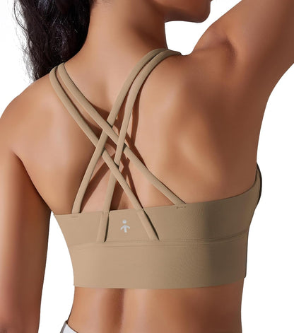 Aurlane Sports Bra for Women Padded Criss Cross Strappy Yoga Bras Cropped Tank Tops