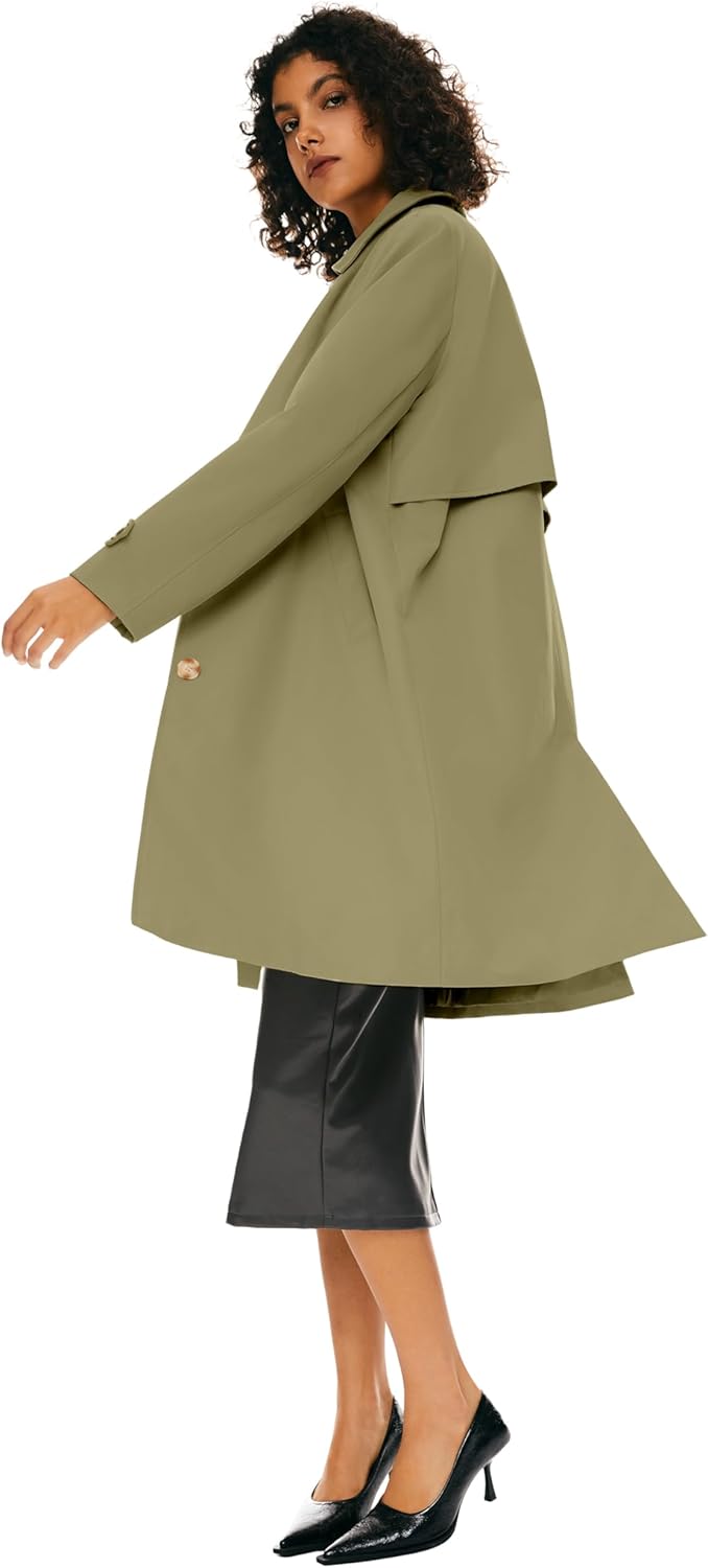 Aurlane Women's Single Breasted Trench Coat Mid Long Classic Lapel Windproof Slim Outerwear Coats