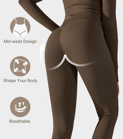 Aurlane Workout Leggings for Women - Tummy Control 7/8 Butt Lifting Seamless Yoga Pants Mid Rise Running Tights