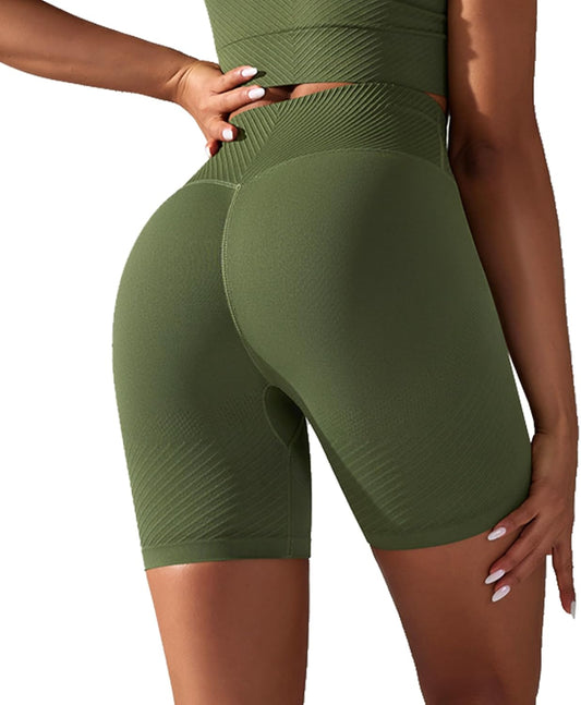 Aurlane Yoga Shorts for Women - Tummy Control Butt Lifting Shorts Seamless Mid Rise Workout Running Tights