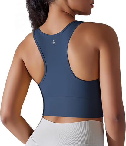 Aurlane Women's Wireless Racerback Sports Bras Medium Support Padded Workout Gym Yoga Tops