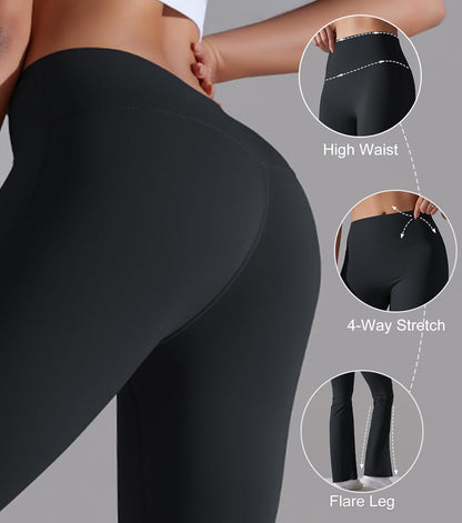 Aurlane Women's Yoga Flare Leggings - High Waist Wide Leg Workout Pants Bootcut Tummy Control Work Pant