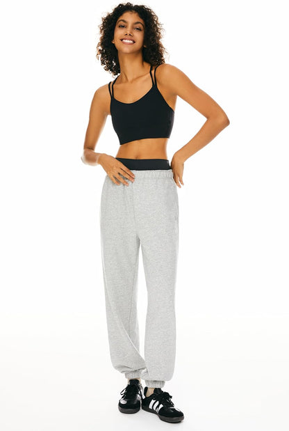 Aurlane Women's Active High Waisted Sweatpants Cinch Bottom Gym Athletic Jogger Baggy Lounge Pants with Pockets