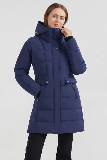 Aurlane Women's Hooded Winter Down Coat Quilted Mid Length Puffer Jacket