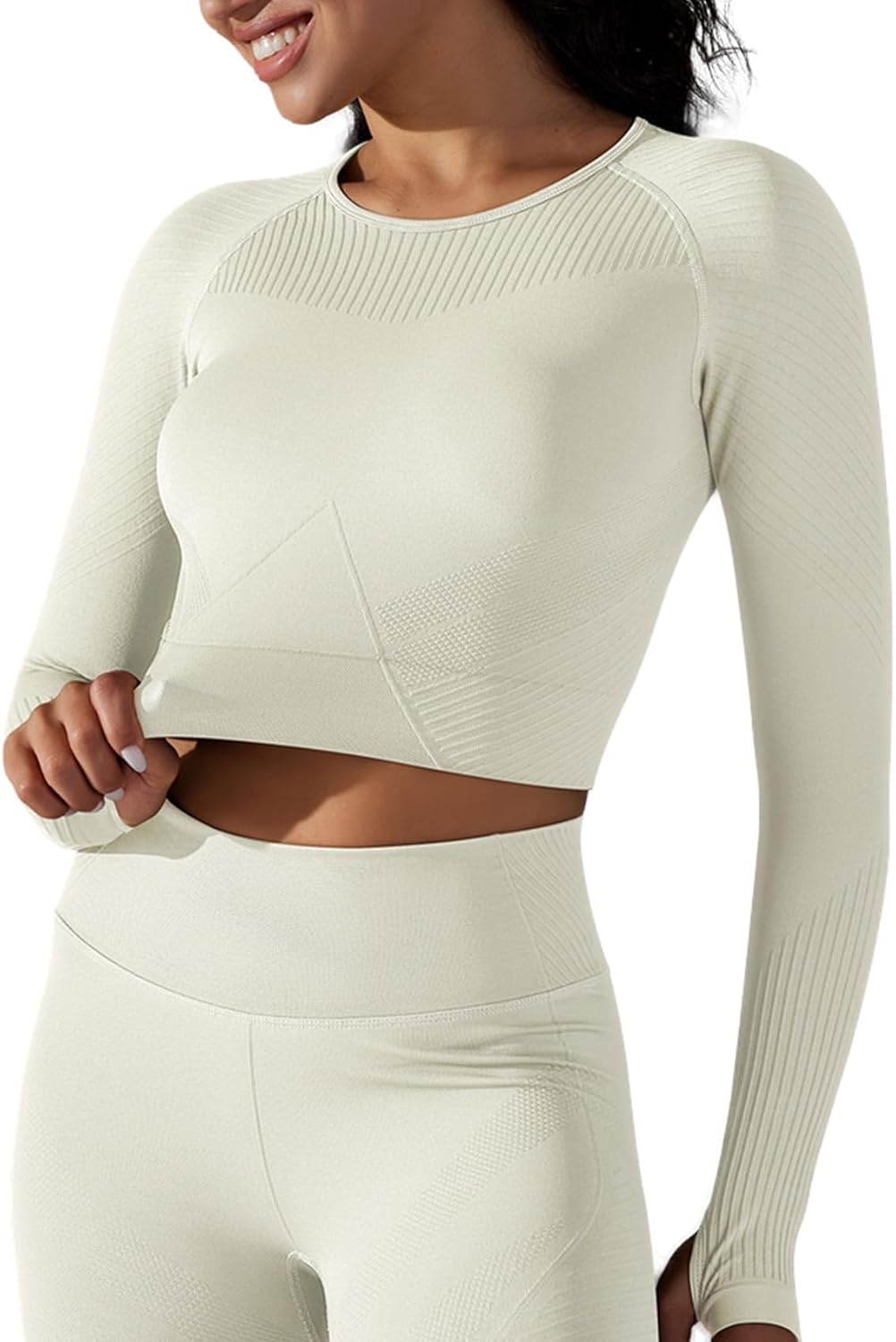 Aurlane Women's Long Sleeve Crop Tops Seamless Athletic Yoga Workout Slim Fit Gym Shirts