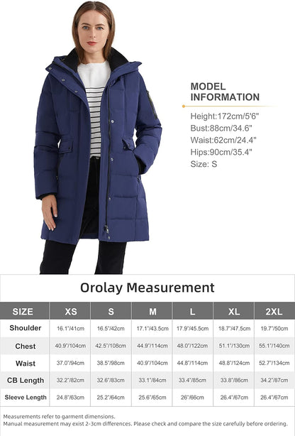 Aurlane Women's Hooded Winter Down Coat Quilted Mid Length Puffer Jacket