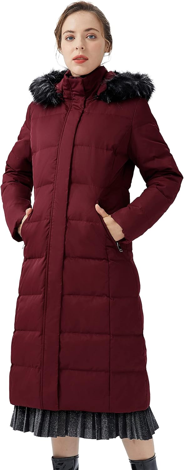 Aurlane Women's Quilted Down Jacket Winter Long Coat Hooded Stand Collar Parka