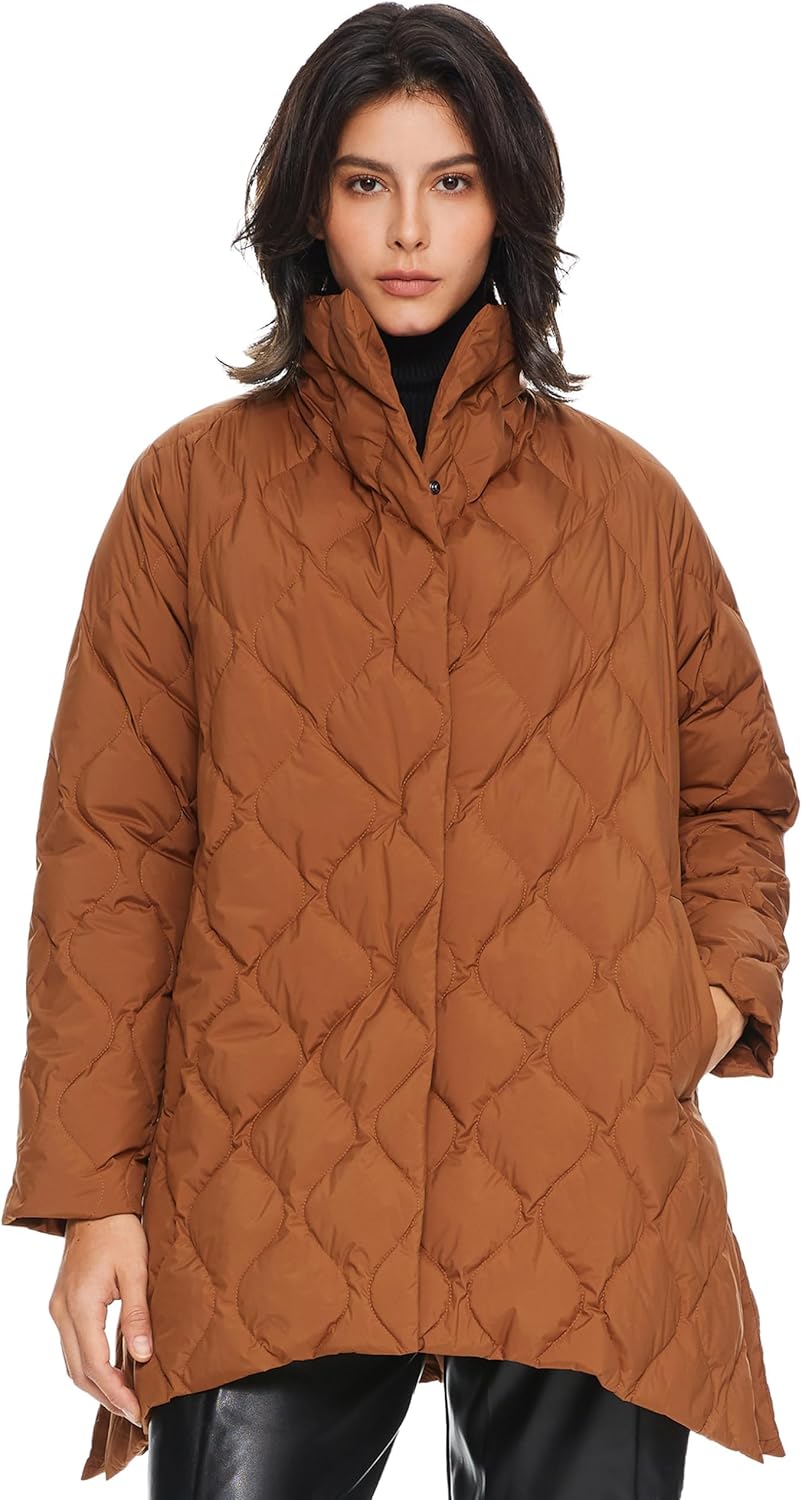 Aurlane Women's Oversized Quilted Down Jacket Lightweight Puffer Casual Coat Long-Sleeve Padded Insulated with Pockets