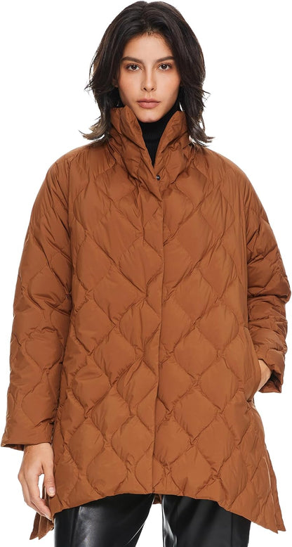 Aurlane Women's Oversized Quilted Down Jacket Lightweight Puffer Casual Coat Long-Sleeve Padded Insulated with Pockets