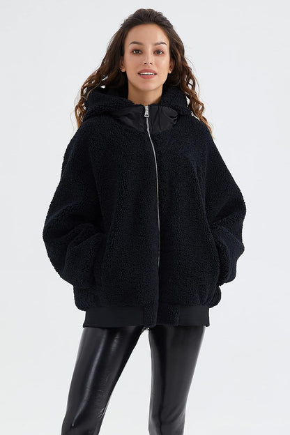 Aurlane Women's Sherpa Fleece Jacket Oversized Full-Zip Hoodie Outwear Coat