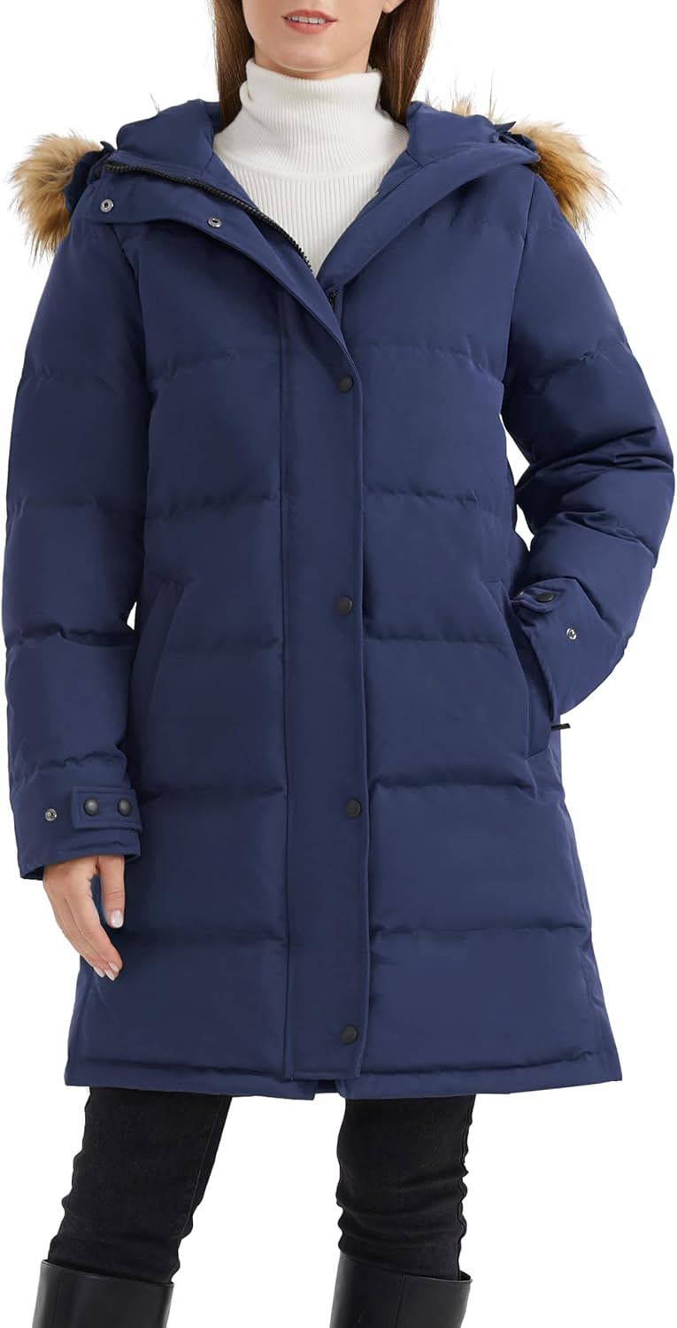 Aurlane Women's Thickened Down Coat Long Puffer Jacket with Adjustable Hood Quilted Warm Winter Parka