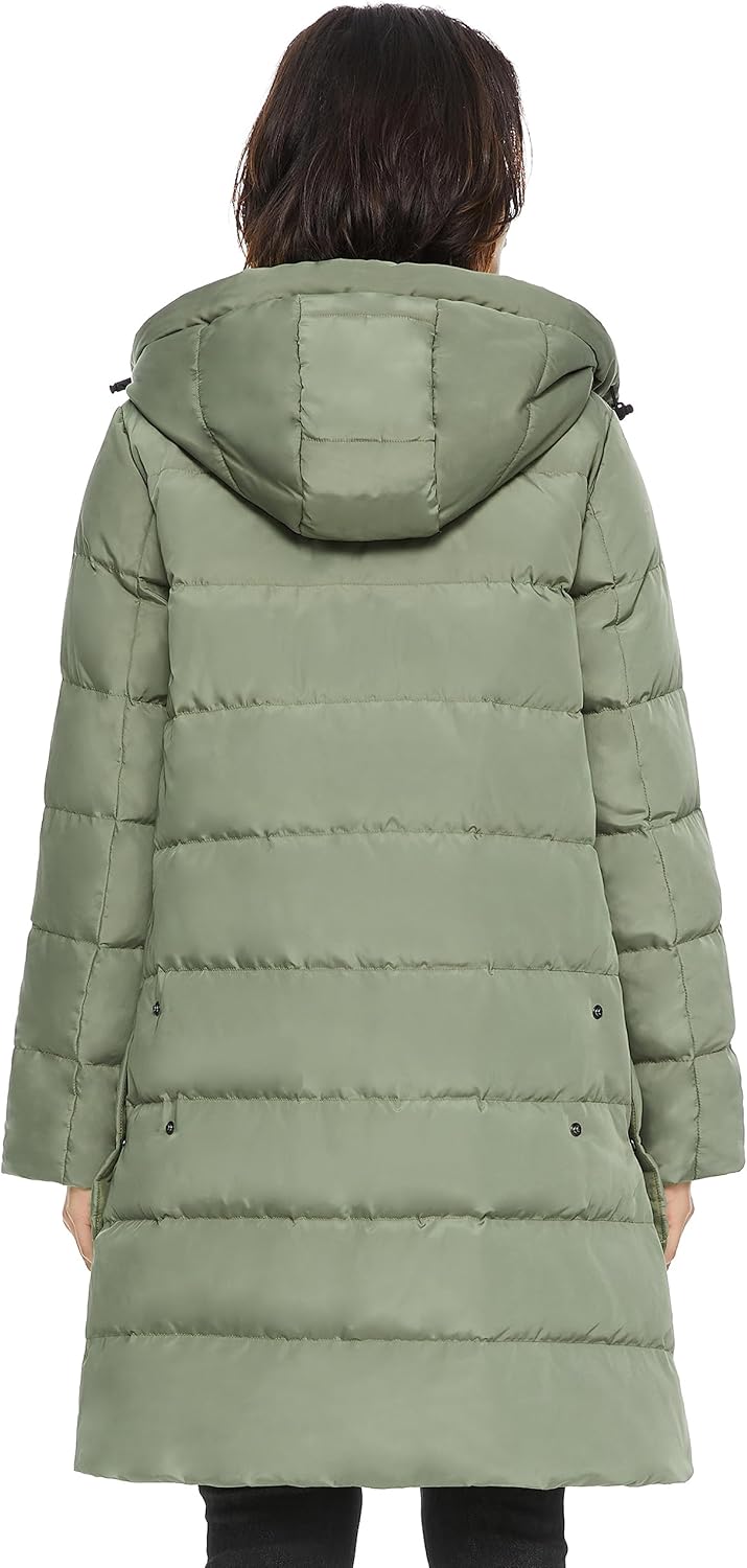 Aurlane Women's Warm Quilted Down Jacket Ladies Hooded Coat Long Puffer Jacket