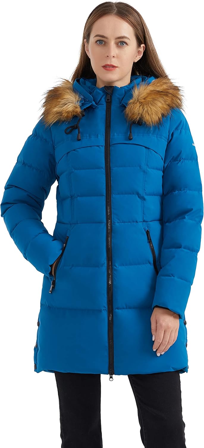 Aurlane Women's Winter Down Jacket with Faux Fur Trim Hood