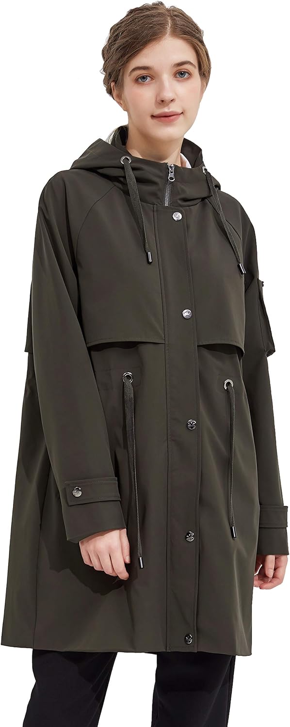 Aurlane Women's Long Windbreaker Hooded Light Jacket Active Outdoor Anoraks