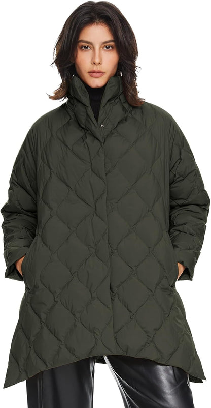 Aurlane Women's Oversized Quilted Down Jacket Lightweight Puffer Casual Coat Long-Sleeve Padded Insulated with Pockets