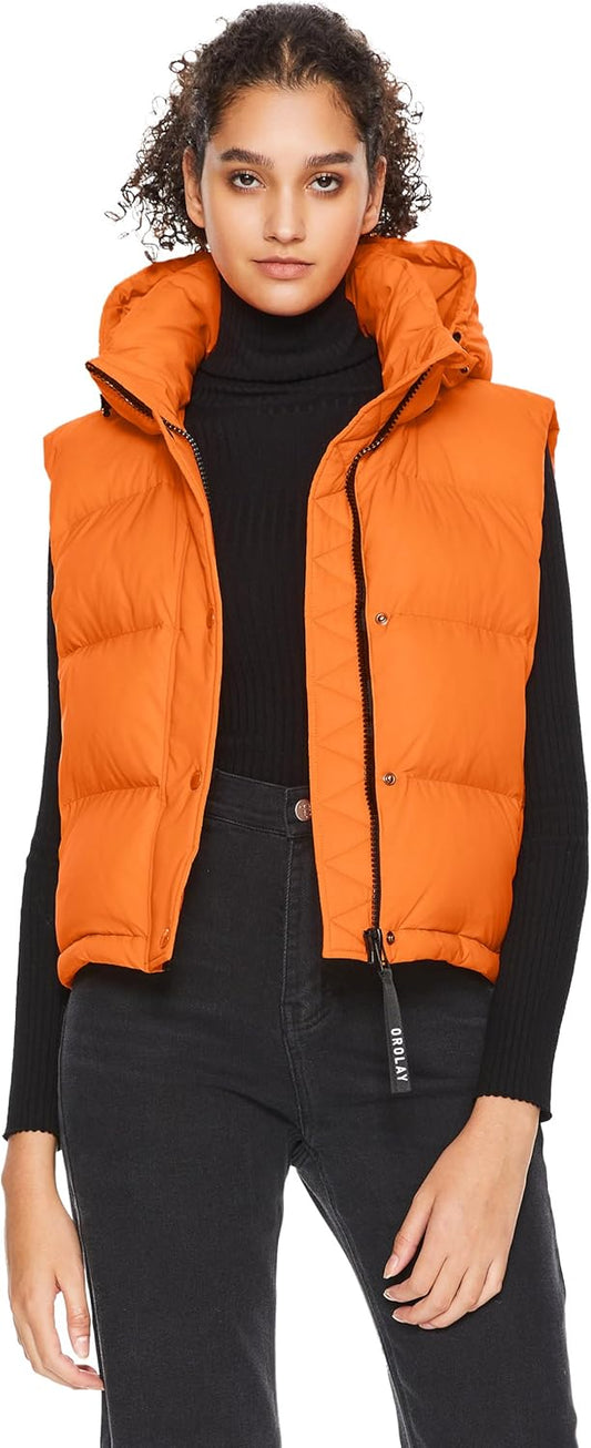 Aurlane Women's Cropped Puffer Vest - Hooded Sleeveless Down Jacket Stand Collar Gilet with Pockets