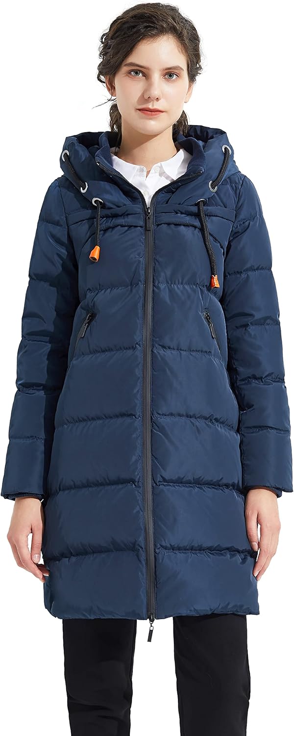 Aurlane Women's Thickened Winter Down Coat Hooded Puffer Long Jacket with Pocket