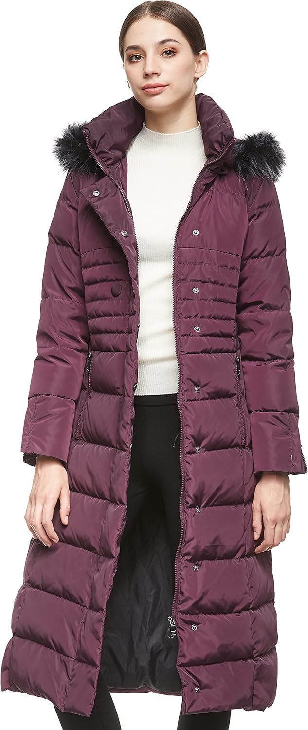 Aurlane Women Warm Down Jacket with Hood Fur Long Puffer Coat