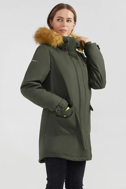 Aurlane Women's Hooded Parka Jacket Water-Resistant Puffer Coat for Winter