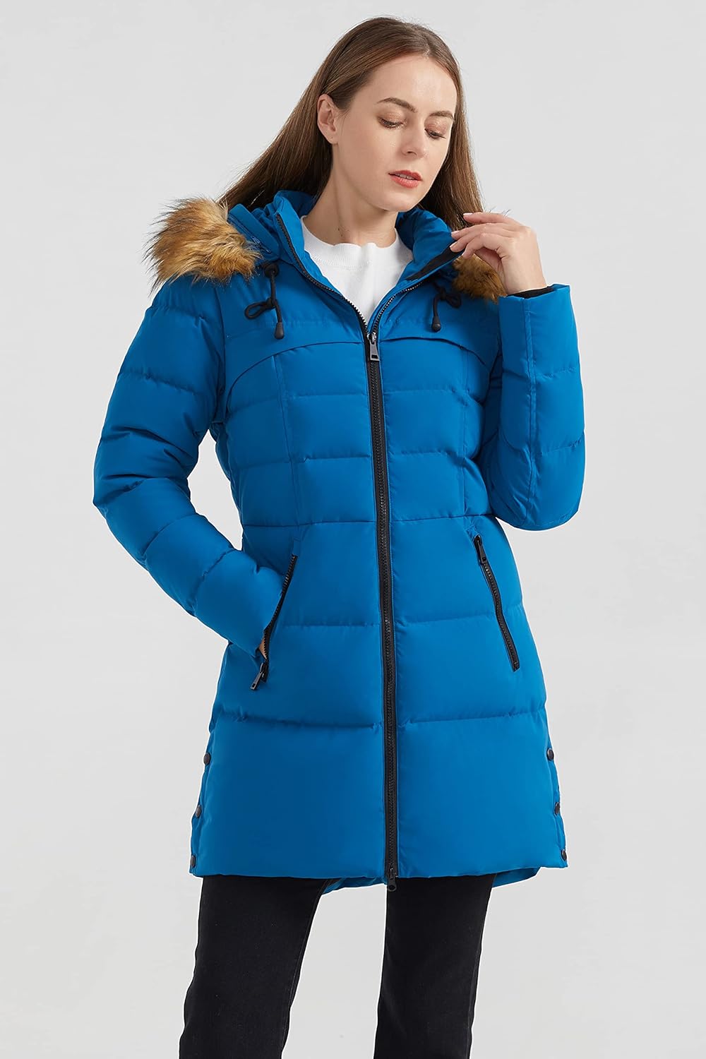 Aurlane Women's Winter Down Jacket with Faux Fur Trim Hood