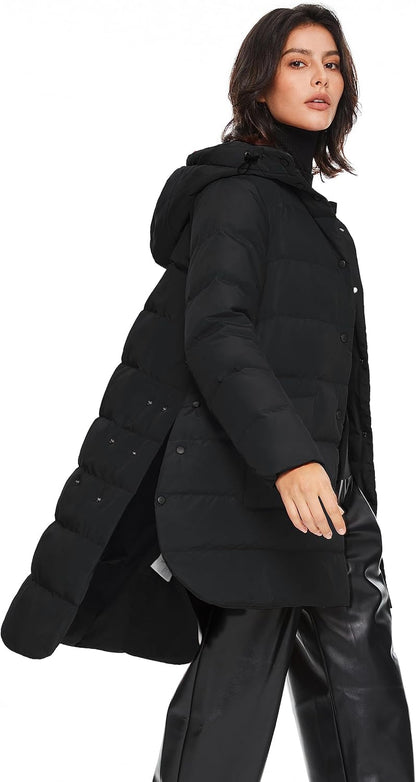 Aurlane Women's Warm Quilted Down Jacket Ladies Hooded Coat Long Puffer Jacket