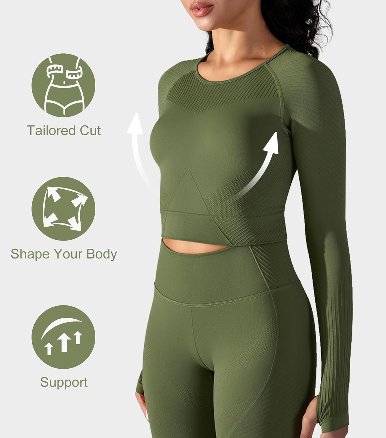 Aurlane Women's Long Sleeve Crop Tops Seamless Athletic Yoga Workout Slim Fit Gym Shirts