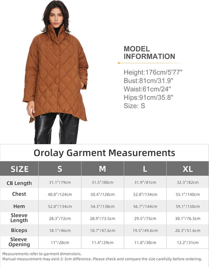 Aurlane Women's Oversized Quilted Down Jacket Lightweight Puffer Casual Coat Long-Sleeve Padded Insulated with Pockets