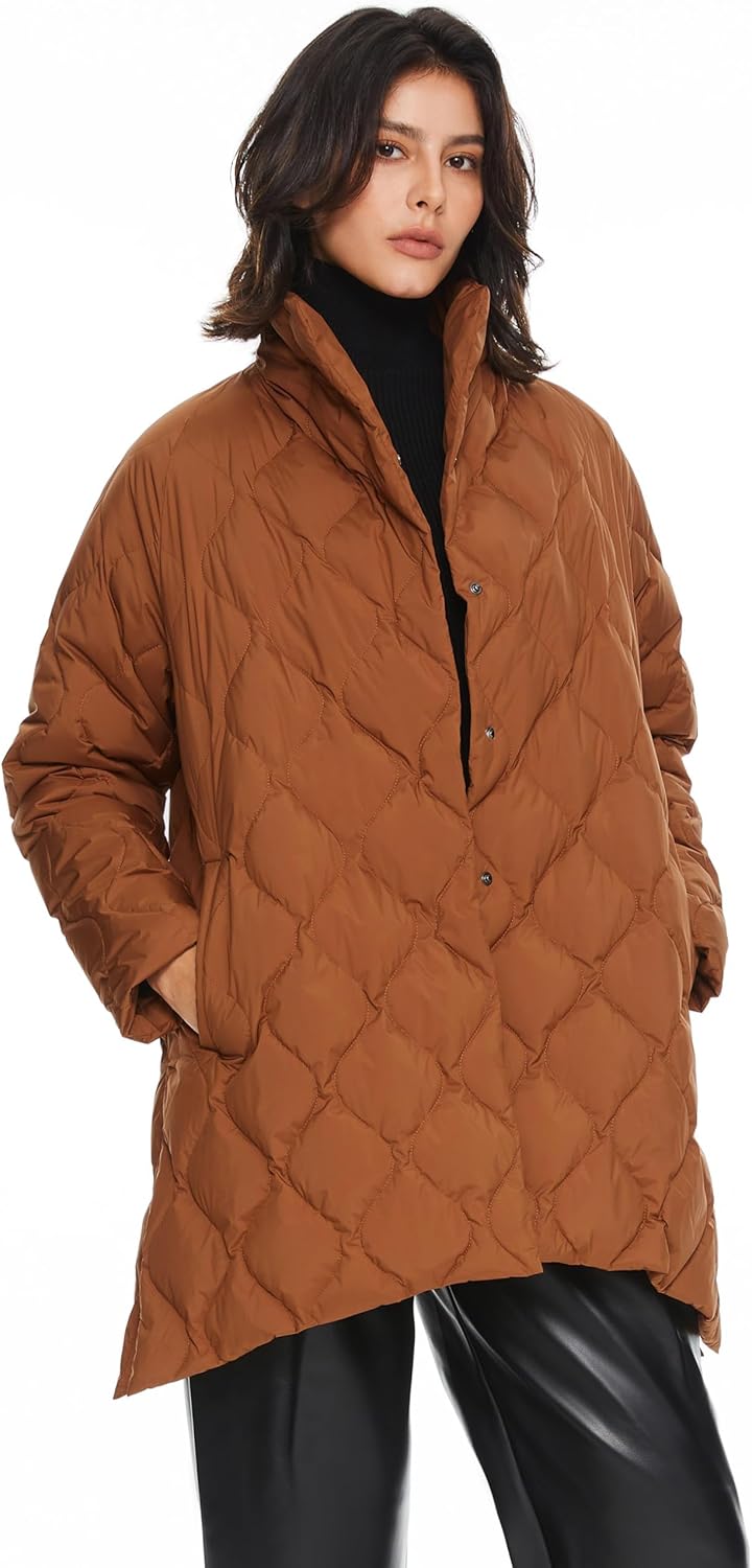 Aurlane Women's Oversized Quilted Down Jacket Lightweight Puffer Casual Coat Long-Sleeve Padded Insulated with Pockets