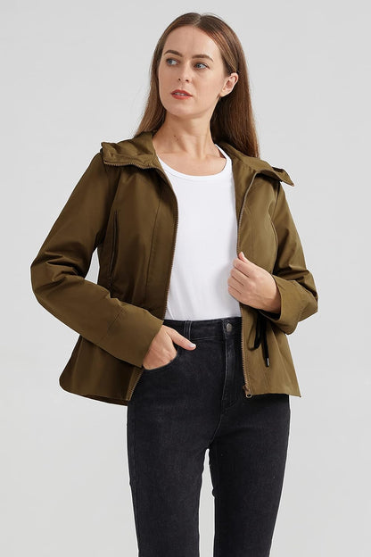 Aurlane Women’s Hooded Trench Coat Lightweight Short Jacket Outwear