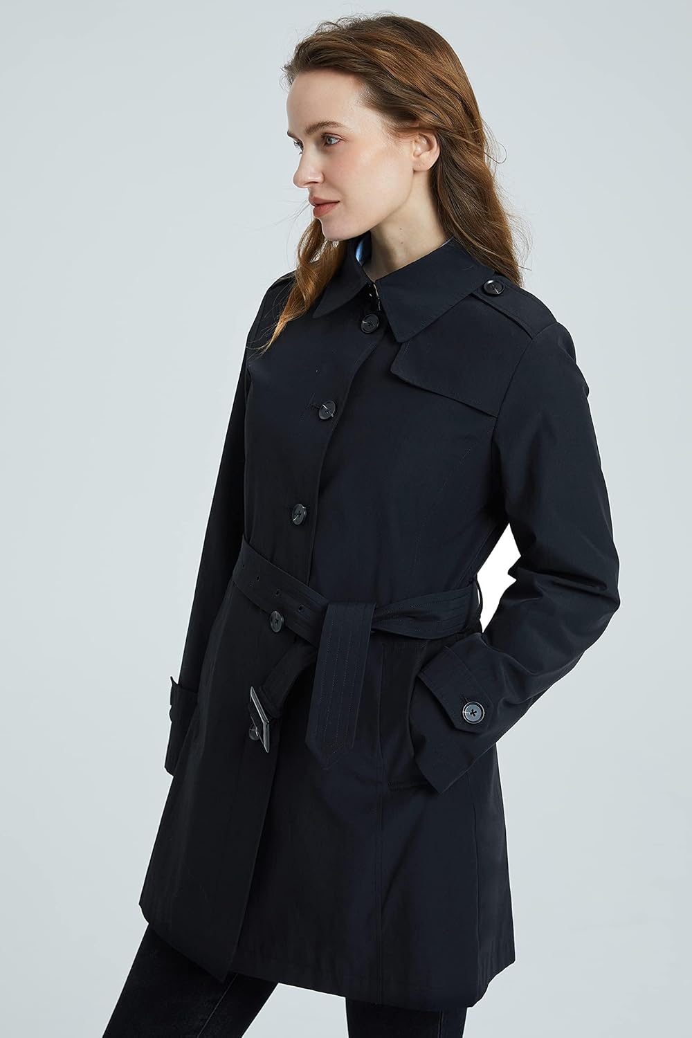 Aurlane Women's Belted Trench Coat Windproof Classic Overcoat Slim Outdoor Jackets with Wide Lapel