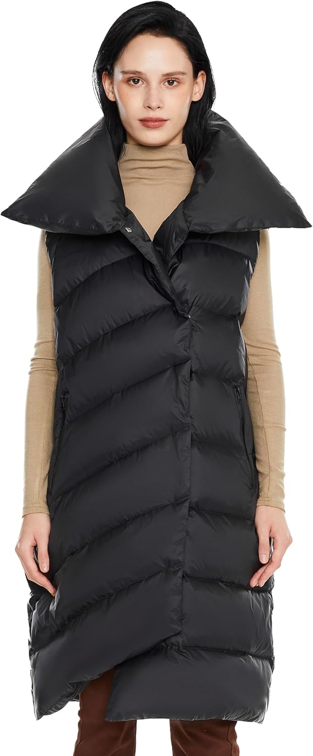 Aurlane Women's Winter Down Vest - Oversized Collar Sleeveless Puffer Jacket Irregular Hem Gilet with Pockets