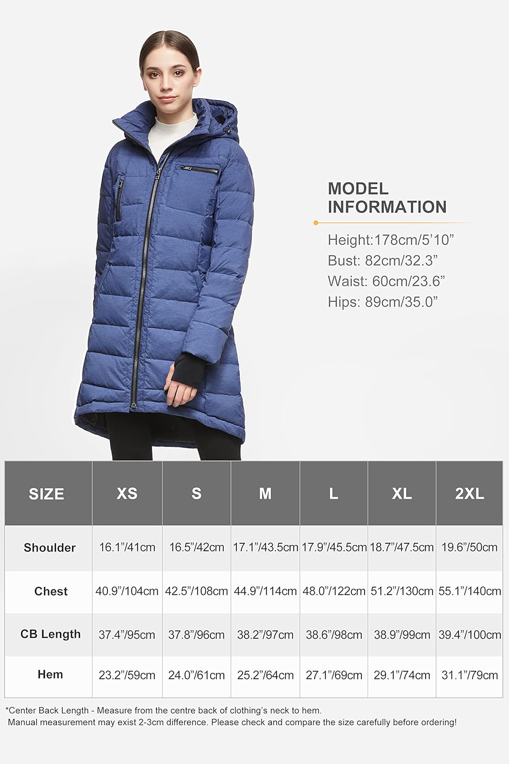 Aurlane Women's Winter Down Jacket Long Quilted Puffer Coat Warm Hooded Slim Fit Outerwear