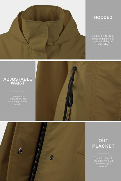 Aurlane Women's Short Windproof Trench Coat Outdoor Lightweight Hooded Coat