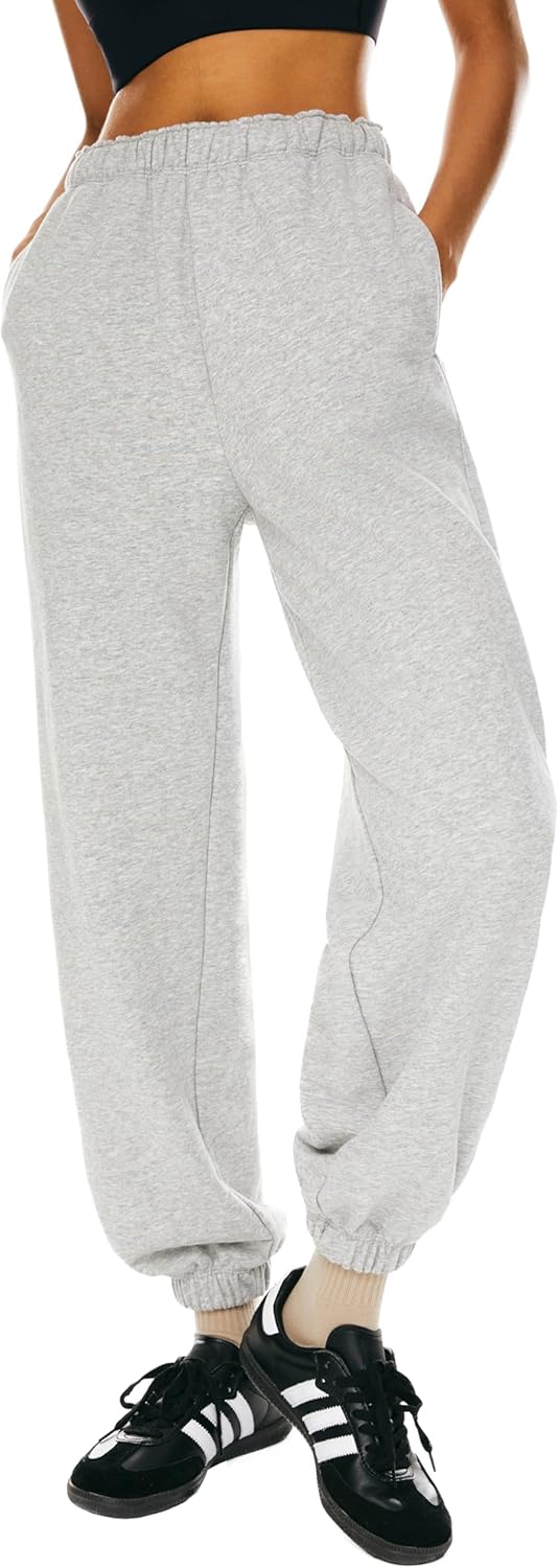 Aurlane Women's Active High Waisted Sweatpants Cinch Bottom Gym Athletic Jogger Baggy Lounge Pants with Pockets