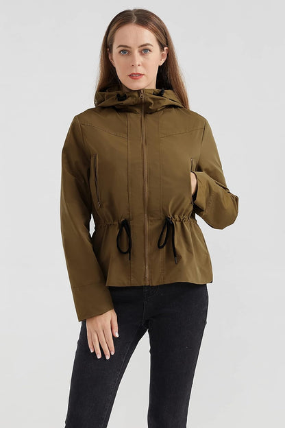 Aurlane Women’s Hooded Trench Coat Lightweight Short Jacket Outwear