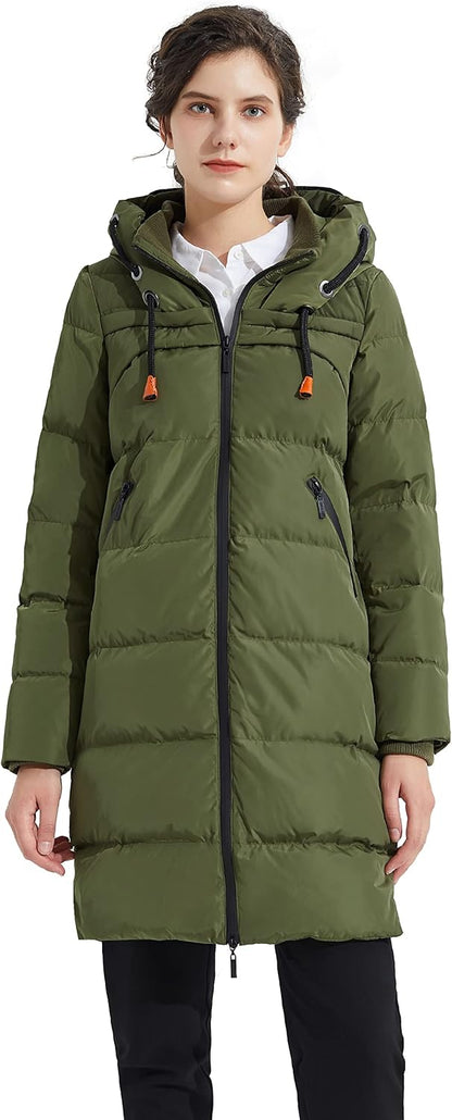 Aurlane Women's Thickened Winter Down Coat Hooded Puffer Long Jacket with Pocket