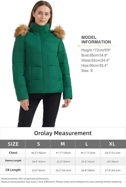 Aurlane Women's Casual Puffer Jacket Lightweight Winter Full-zip Outwear Coat with Hood