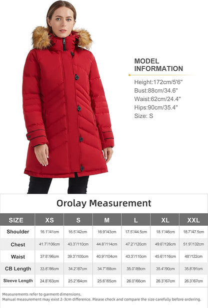 Aurlane Women's Hooded Slim Puffer Jacket Quilted Mid Length Winter Down Coat