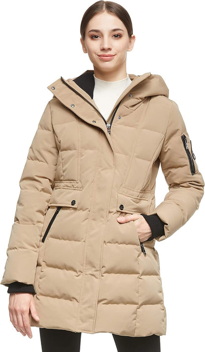 Aurlane Women's Hooded Winter Down Coat Quilted Mid Length Puffer Jacket