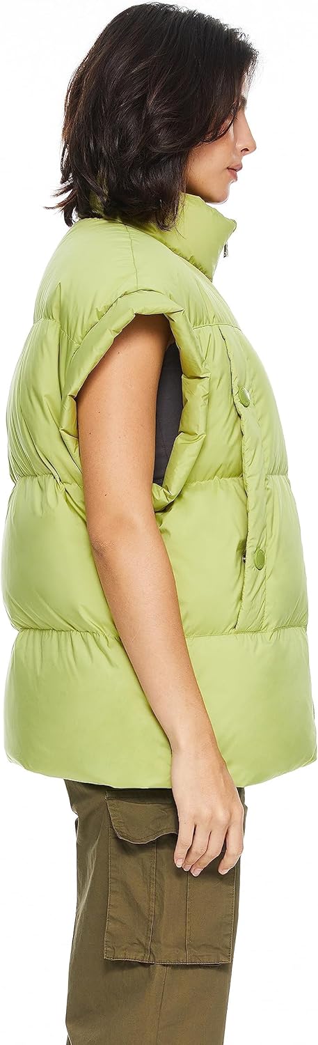 Aurlane Women's Puffer Down Vest Oversized Warm Sleeveless Jacket Fashion Quilted Outerwear Gilet with Stand Collar